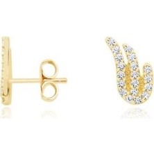 Diamond Line-Gülaylar 14 Ayar Altın Melek Kanadı Küpe