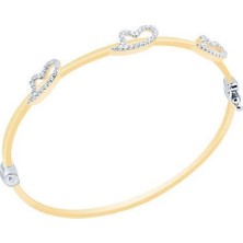 Diamond Line-Gülaylar 14 Ayar Sarı-Beyaz Altın Kalp Bilezik