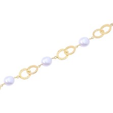 Diamond Line-Gülaylar 14 Ayar Sarı Altın İnci Bileklik