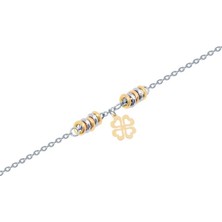 Diamond Line-Gülaylar 14 Ayar Beyaz-Sarı Altın Yonca Bileklik