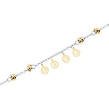 Diamond Line-Gülaylar 14 Ayar Beyaz-Sarı Altın Love Bileklik