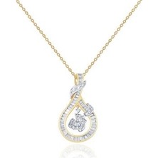 Diamond Line-Gülaylar 14 Ayar Altın Baget Taşlı Kolye