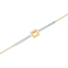 Diamond Line-Gülaylar 14 Ayar Sarı-Beyaz Altın Kalp Bileklik