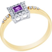 Diamond Line Gülaylar Altın 14 Ayar Renkli Trend Yüzük