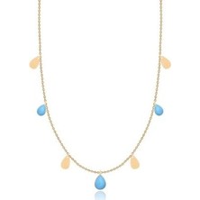 Diamond Line-Gülaylar 14 Ayar Altın Firuze Taş Kolye