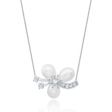 Diamond Line-Gülaylar 14 Ayar Beyaz Altın Inci Kolye