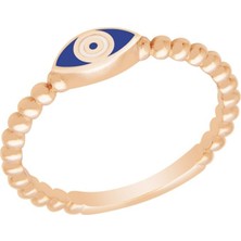 Diamond Line-Gülaylar Pembe Altın 14 Ayar Nazar Boncuğu Yüzük