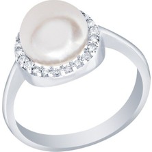 Diamond Line-Gülaylar Beyaz Altın 14 Ayar Inci Yüzük