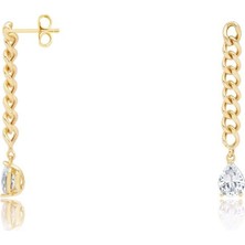Diamond Line-Gülaylar 14 Ayar Sarı Altın Sallantılı Zincirli Küpe