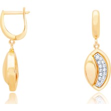 Diamond Line-Gülaylar 14 Ayar Sarı Beyaz Altın Trend Küpe