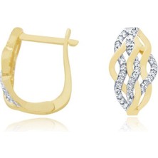 Diamond Line-Gülaylar 14 Ayar Sarı Beyaz Altın Trend Küpe