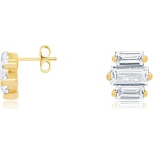 Diamond Line-Gülaylar 14 Ayar Sarı Altın Baget Taşlı Küpe