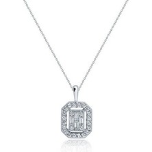 Diamond Line-Gülaylar 8 Ayar Beyaz Altın Baget Taşlı Kolye