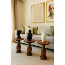 Fındık Renk Ahşap Mantar Sehpa Seti 3lü Doğal Fiskos ve Zigon Sehpa