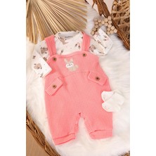 Kidello Somon Tavşanlı Süs Cep Düğmeli Kız Bebek Tulum