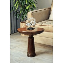 Wood Wooden Ahşap Tekli Fitilli Mantar Yan Sehpa / Ceviz Renk / Mushroom Side Table