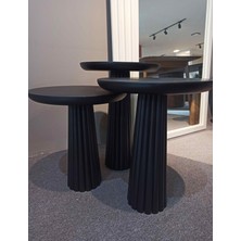 Wood Siyah 3lü Set Mantar Yan Sehpa Fiskos Çiçeklik Decorative