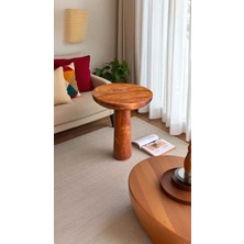 Doğal Masif Ahşap Fındık Renk Yan Sehpa Tekli Mantar Sehpa