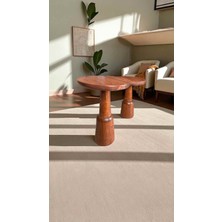 Doğal Masif Ahşap Yan Sehpa Seti 2li Fındık Renk Zigon Sehpa