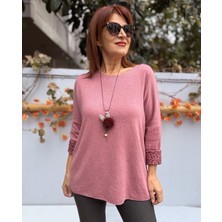 Denizege Butik Italyan Içi Leopar Yuvarlak Yaka Triko Gülkurusu