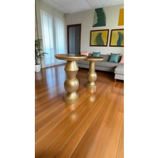 Doğal Masif Ahşap Yan Sehpa 2li Set Altın Renk Zigon ve Fiskos