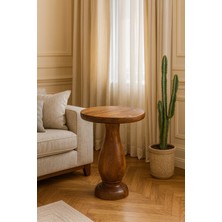 Masif Ahşap Tekli Yan Sehpa Fındık Renk Doğal Mantar Sehpa