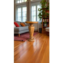 Tik Ağacı Renk Masif Ahşap Tekli Yan Sehpa Doğal Mantar Sehpa