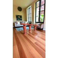 Ahşap Mantar Sehpa 3lü Set Maun Renk Doğal Zigon ve Fiskos Sehpa