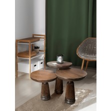 Wood Wooden Ahşap 3lü Set Fitilli Mantar Yan Sehpa / Ceviz Renk / Ceviz Renk Mushroom Side Table