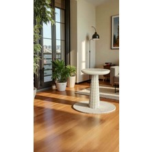 Doğal Masif Ahşap Tekli Yan Sehpa Krem Renk Modern Mantar Sehpa