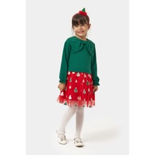 Minipodyum Yılbaşı Temalı Taç Hediyeli Fiyonk Yakalı Kız Çocuk Elbise