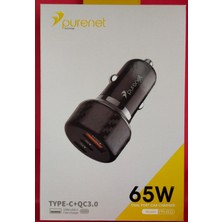 Samsung Purenet Type-C+Qc3.0 Fast Charger 65W 30+30+18 3 Port Ios-Android Destekli Hızlı Araç Çakmak Şarjı