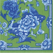 Caspari Green And Blue Plate Luncheon Napkins - 20 Per Package