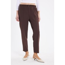 Tudors Kadın Relax Fit Rahat Kesim Yüksel Bel Düz Paça Beli Lastikli Koyu Kahve Pantolon