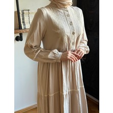 Nakış ve Dantelli Yarım Pat Menekşe Elbise 1683 Navra | Fendel