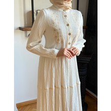 Nakış ve Dantelli Yarım Pat Menekşe Elbise 1683 Navra | Fendel