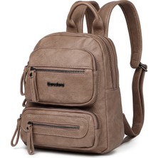 Hüvendo Barcelona Minik Boy Günlük Çok Cepli Kadın Sırt Çantası – Birinci Kalite Poliüretan Deri Vizon