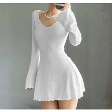 İsra Ayyıldız Moonstar Collection Likralı Lolita Fairy Büzgülü Bitişli Kaşkorse Kumaş V Yaka Elbise