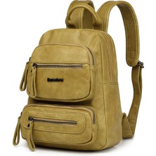 Hüvendo Barcelona Minik Boy Günlük Çok Cepli Kadın Sırt Çantası – Birinci Kalite Poliüretan Deri Fıstık Yeşili