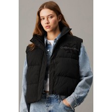 Calvin Klein Sport Full Zip Chenille Logo Puffer Vest Kadın Şişme Yelek Siyah