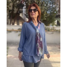 Denizege Butik Italyan Orkide Gömlekli Fularlı Triko Indigo Mavi