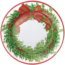 Caspari Boxwood And Berries Wreath Paper Salad & Dessert Plates - 8 Per Package