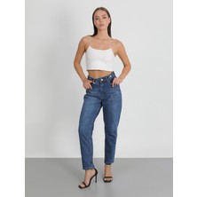 Neva Shop Tokalı Mom Jeans Pantolon
