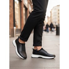Ebrus Trend ET0244 İçi Dışı Hakiki Deri Bantlı Rahat Taban Casual Siyah Erkek Ayakkabı