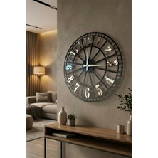 AA Shop Siyah Renk Gri Sayılı Hediyelik Ahşap Dekoratif Farklı Desenli Ev Hediyelik Duvar Saati 50CM