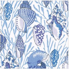 Caspari Shell Toile Paper Cocktail Napkins In Blue - 20 Per Package