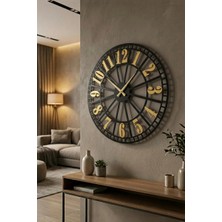 AA Shop Siyah Renk Gold Sayılı Hediyelik Ahşap Dekoratif Farklı Desenli Ev Hediyelik Duvar Saati 50CM