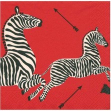 Caspari Zebras Paper Cocktail Napkins In Red - 20 Per Package