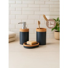 Nesto Home Bambu Görünümlü 3'lü Banyo Seti-Sıvı Sabunluk,diş Fırçalık,sabunluk