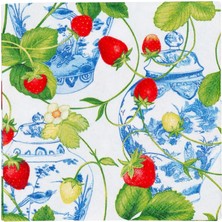 Caspari Strawberries And Cream Cocktail Napkins - 20 Per Package